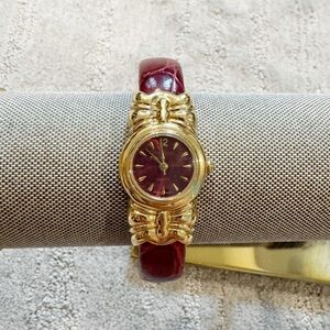 Vintage Joan Rivers Classics Red & Gold Tone Bow & Bangle Watch